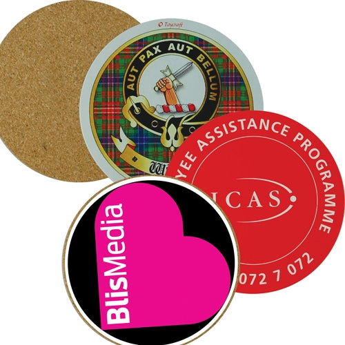 Cork Back Coaster - Round (Multiple Colours)